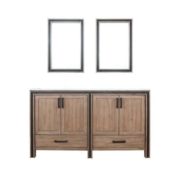Ziva Transitional Rustic Barnwood 60 Double Vanity, Cultured Marble Top, White Square Sink and 22 Mirrors | LZV352260SNJSM22