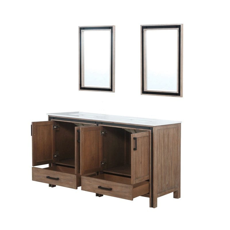 Ziva Transitional Rustic Barnwood 60" Double Vanity, Cultured Marble Top, White Square Sink and 22" Mirrors | LZV352260SNJSM22