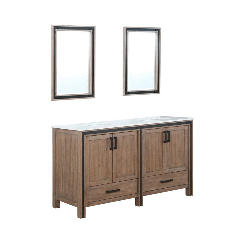 Ziva Transitional Rustic Barnwood 60" Double Vanity, Cultured Marble Top, White Square Sink and 22" Mirrors | LZV352260SNJSM22