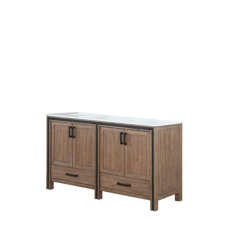 Ziva Transitional Rustic Barnwood 60" Double Vanity, Cultured Marble Top, White Square Sinks | LZV352260SNJS000