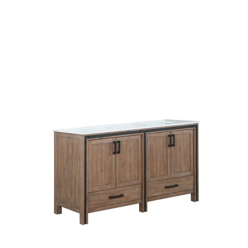 Ziva Transitional Rustic Barnwood 60" Double Vanity, Cultured Marble Top, White Square Sinks | LZV352260SNJS000