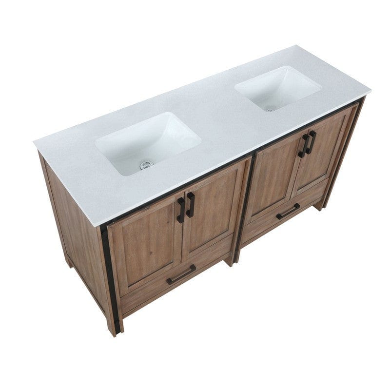 Ziva Transitional Rustic Barnwood 60" Double Vanity, Cultured Marble Top, White Square Sinks | LZV352260SNJS000