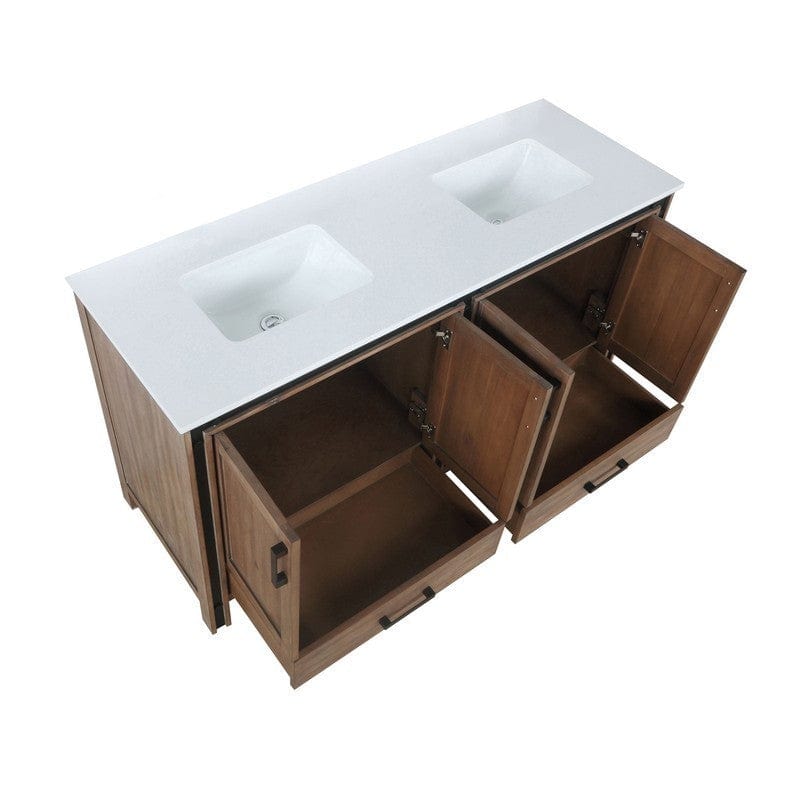 Ziva Transitional Rustic Barnwood 60" Double Vanity, Cultured Marble Top, White Square Sinks | LZV352260SNJS000