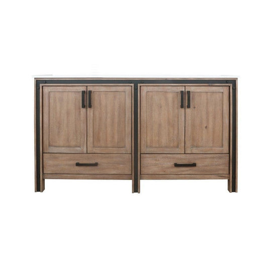 Ziva Transitional Rustic Barnwood 60" Double Vanity, Cultured Marble Top, White Square Sinks | LZV352260SNJS000