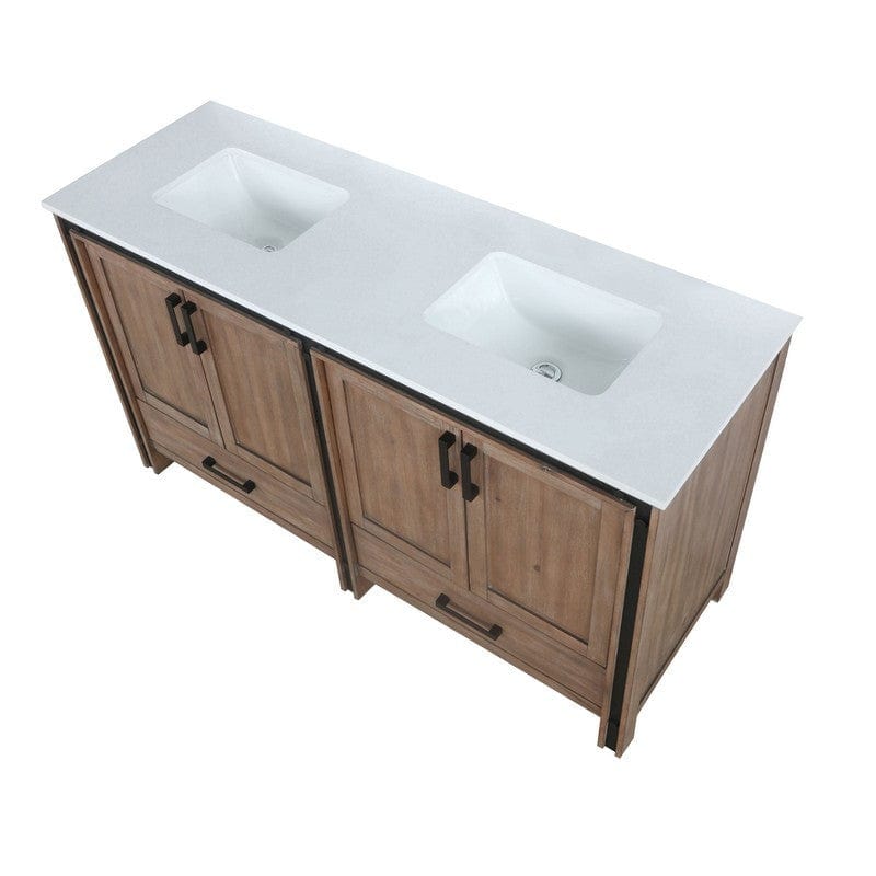 Ziva Transitional Rustic Barnwood 60" Double Vanity, Cultured Marble Top, White Square Sinks | LZV352260SNJS000