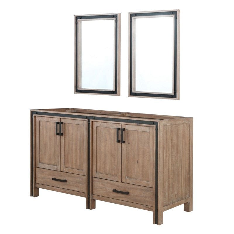 Ziva Transitional Rustic Barnwood 60" Double Vanity, no Top and 22" Mirrors | LZV352260SN00M22