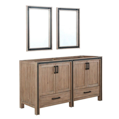 Ziva Transitional Rustic Barnwood 60" Double Vanity, no Top and 22" Mirrors | LZV352260SN00M22