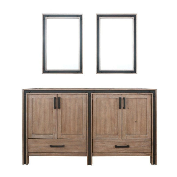 Ziva Transitional Rustic Barnwood 60 Double Vanity, no Top and 22 Mirrors | LZV352260SN00M22