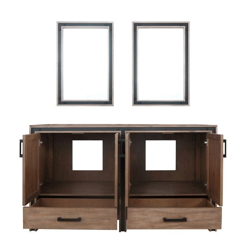 Ziva Transitional Rustic Barnwood 60" Double Vanity, no Top and 22" Mirrors | LZV352260SN00M22