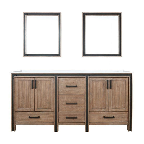 Ziva Transitional Rustic Barnwood 72 Double Vanity, Cultured Marble Top, White Square Sink and 30 Mirrors | LZV352272SNJSM30