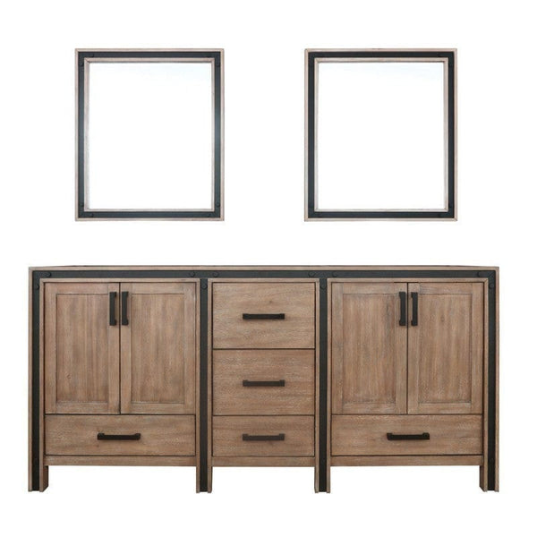 Ziva Transitional Rustic Barnwood 72 Double Vanity, no Top and 30 Mirrors | LZV352272SN00M30