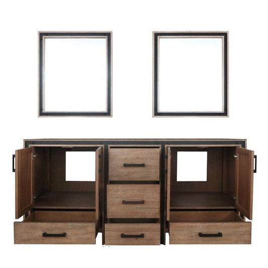 Ziva Transitional Rustic Barnwood 72" Double Vanity, no Top and 30" Mirrors | LZV352272SN00M30