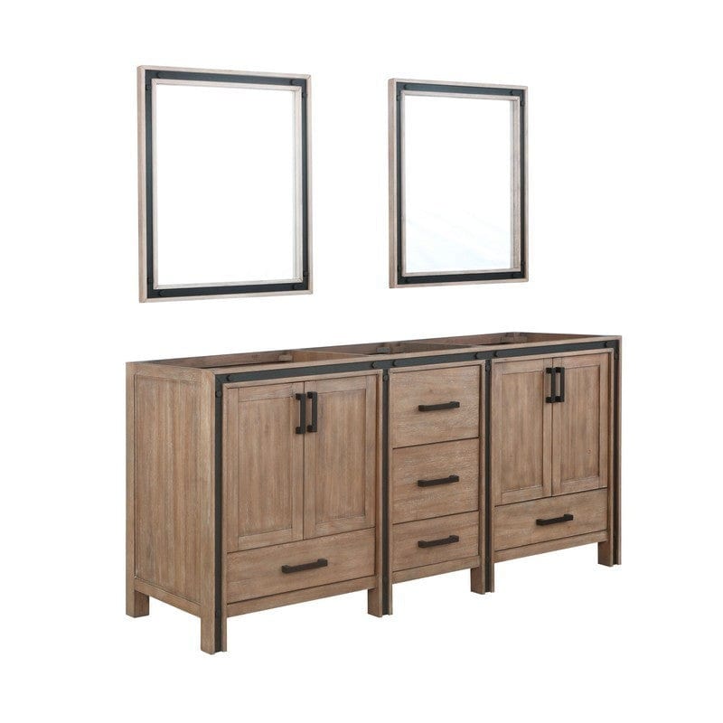 Ziva Transitional Rustic Barnwood 72" Double Vanity, no Top and 30" Mirrors | LZV352272SN00M30