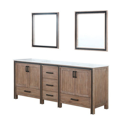 Ziva Transitional Rustic Barnwood 80" Double Vanity, Cultured Marble Top, White Square Sink and 30" Mirrors | LZV352280SNJSM30