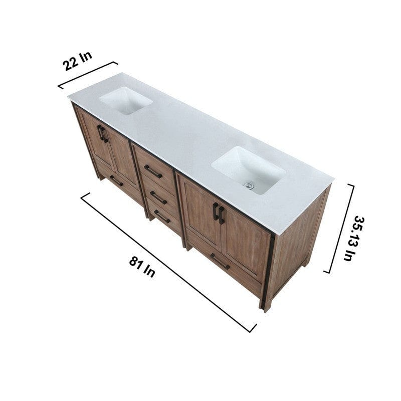 Ziva Transitional Rustic Barnwood 80" Double Vanity, Cultured Marble Top, White Square Sink and 30" Mirrors | LZV352280SNJSM30