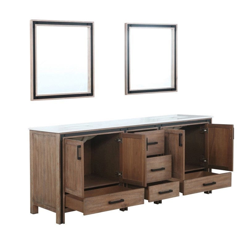 Ziva Transitional Rustic Barnwood 80" Double Vanity, Cultured Marble Top, White Square Sink and 30" Mirrors | LZV352280SNJSM30