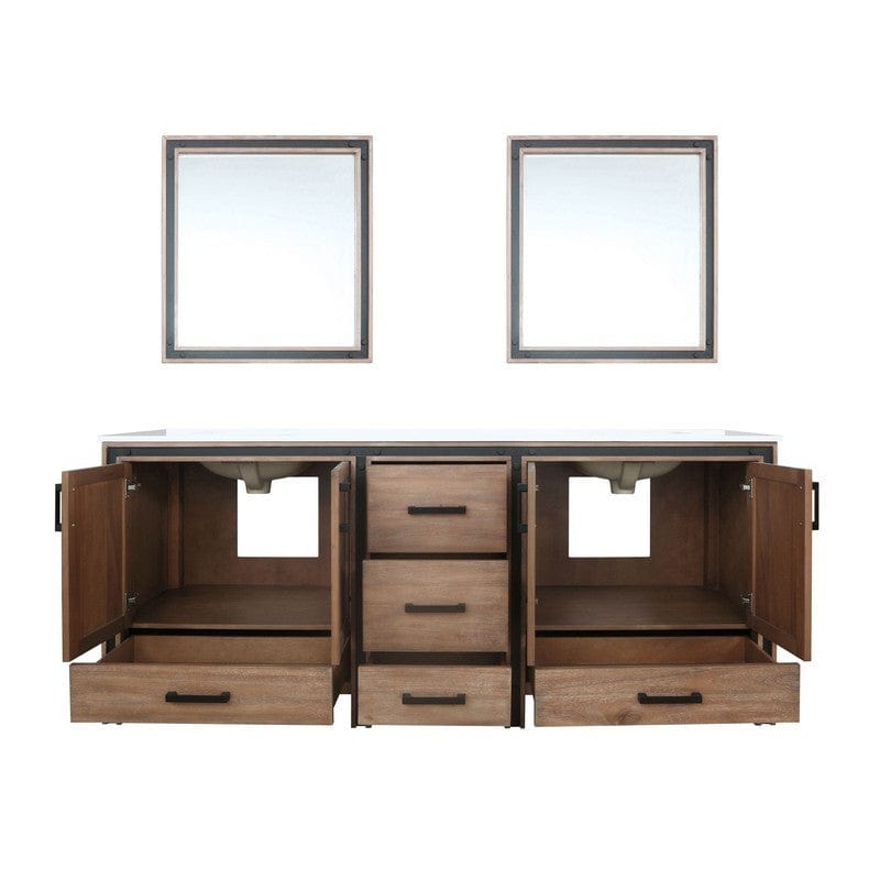 Ziva Transitional Rustic Barnwood 80" Double Vanity, Cultured Marble Top, White Square Sink and 30" Mirrors | LZV352280SNJSM30