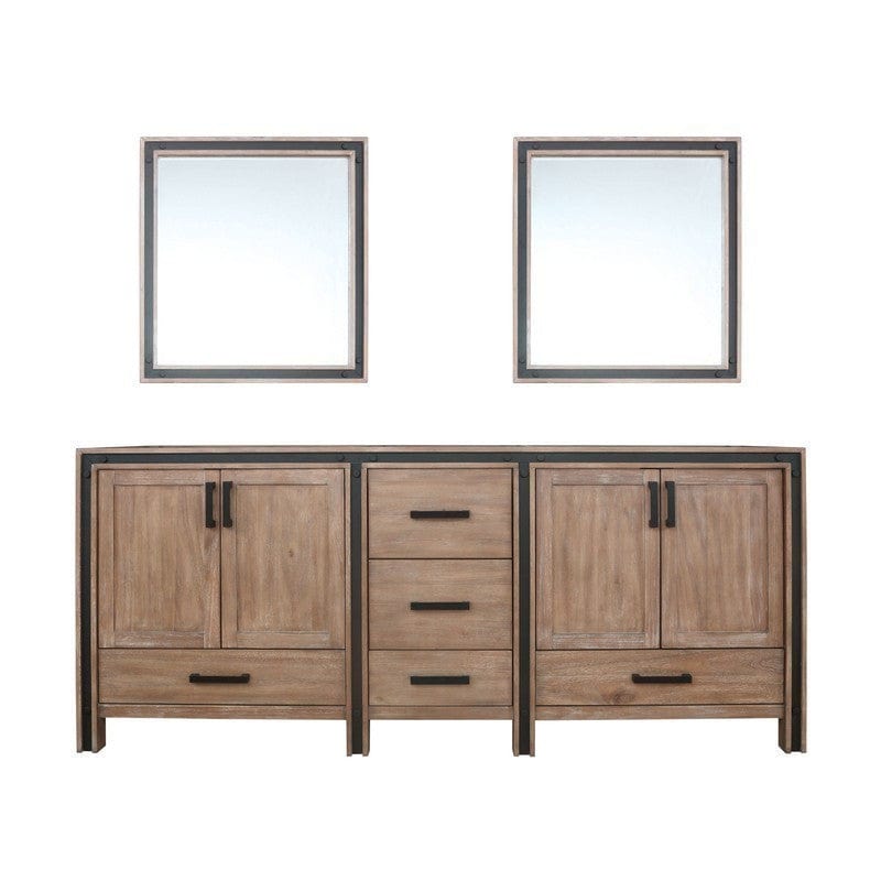 Ziva Transitional Rustic Barnwood 80" Double Vanity, no Top and 30" Mirrors | LZV352280SN00M30