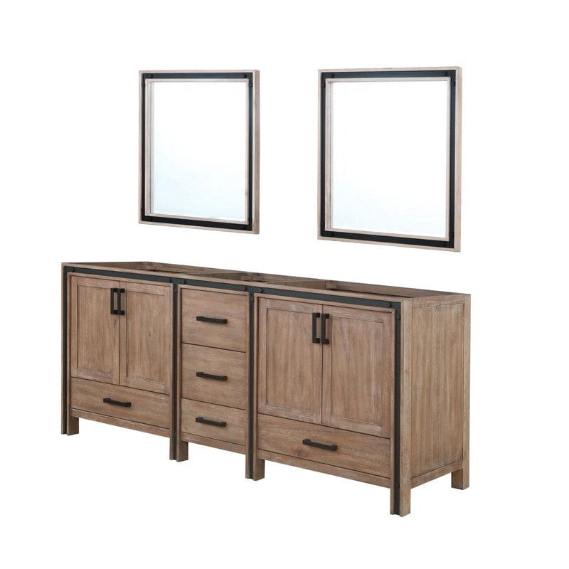 Ziva Transitional Rustic Barnwood 80" Double Vanity, no Top and 30" Mirrors | LZV352280SN00M30