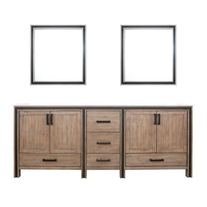 Ziva Transitional Rustic Barnwood 84" Double Vanity, Cultured Marble Top, White Square Sink and 34" Mirrors | LZV352284SNJSM34