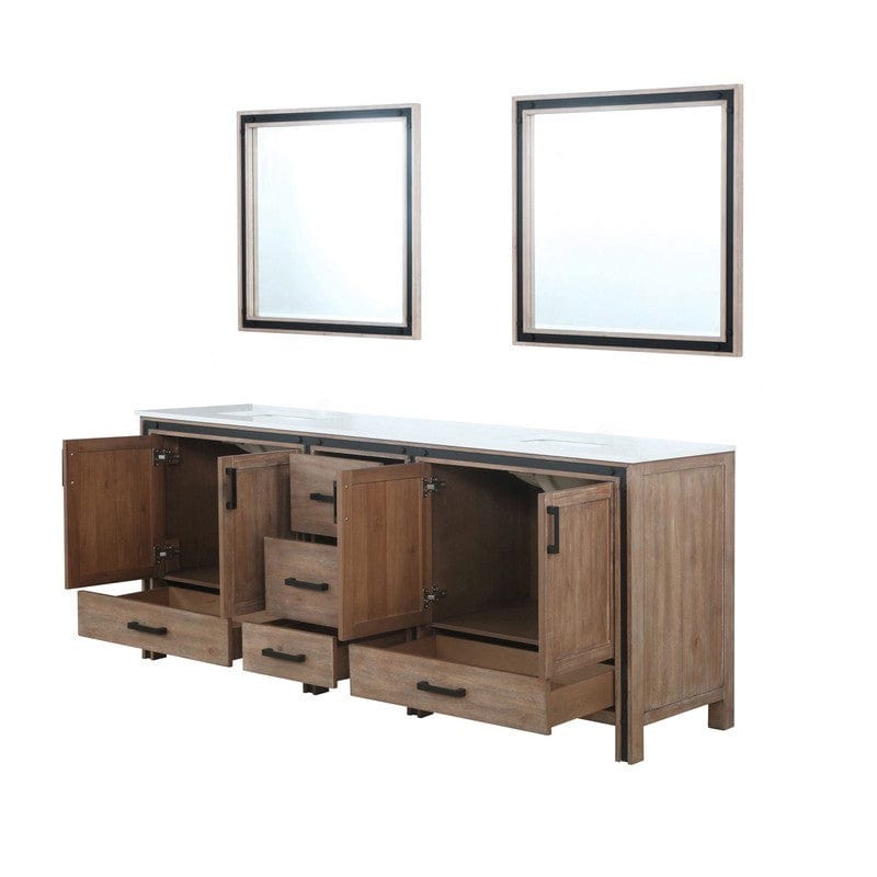 Ziva Transitional Rustic Barnwood 84" Double Vanity, Cultured Marble Top, White Square Sink and 34" Mirrors | LZV352284SNJSM34