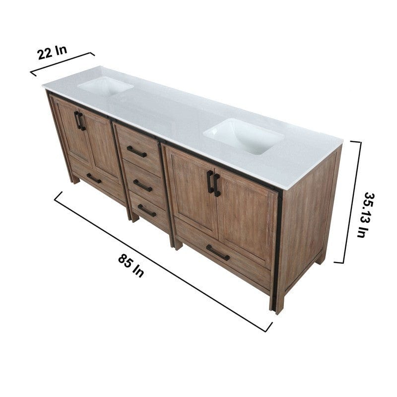 Ziva Transitional Rustic Barnwood 84" Double Vanity, Cultured Marble Top, White Square Sink and 34" Mirrors | LZV352284SNJSM34