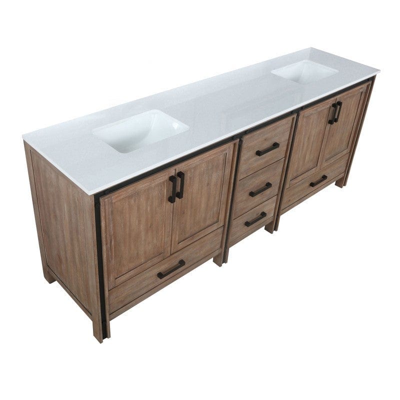 Ziva Transitional Rustic Barnwood 84" Double Vanity, Cultured Marble Top, White Square Sinks | LZV352284SNJS000