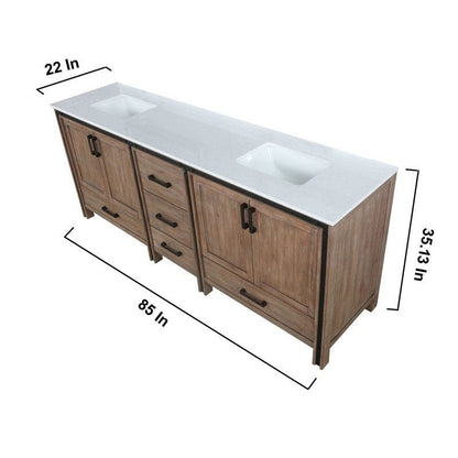 Ziva Transitional Rustic Barnwood 84" Double Vanity, Cultured Marble Top, White Square Sinks | LZV352284SNJS000