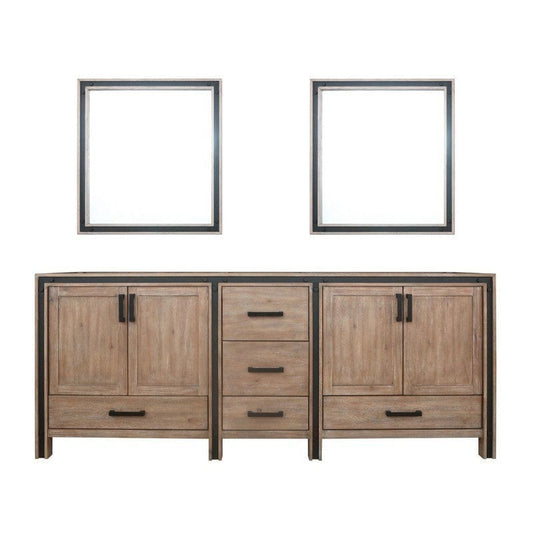 Ziva Transitional Rustic Barnwood 84" Double Vanity, no Top and 34" Mirrors | LZV352284SN00M34