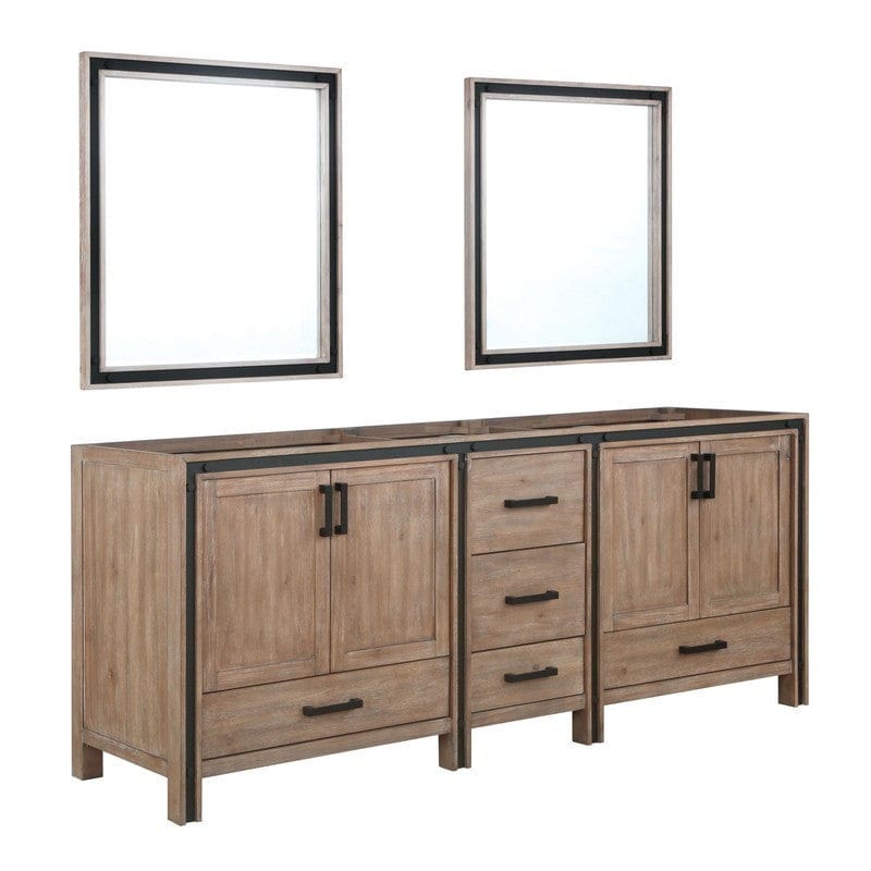 Ziva Transitional Rustic Barnwood 84" Double Vanity, no Top and 34" Mirrors | LZV352284SN00M34