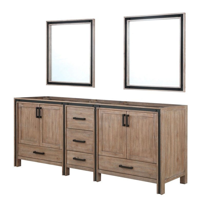 Ziva Transitional Rustic Barnwood 84" Double Vanity, no Top and 34" Mirrors | LZV352284SN00M34