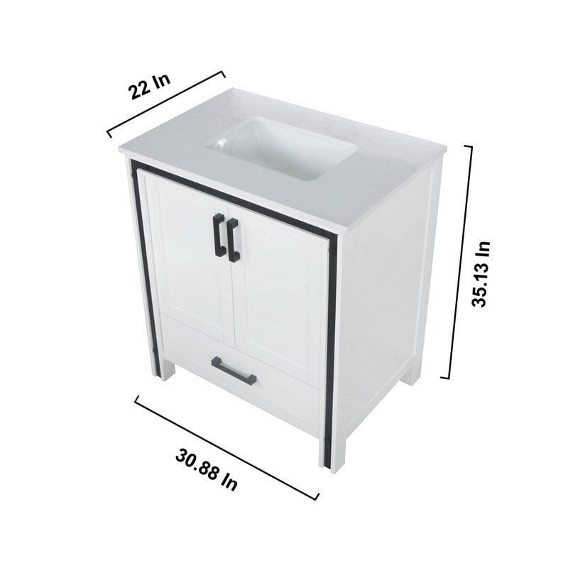 Ziva Transitional White 30" Single Vanity, Cultured Marble Top, White Square Sink and 28" Mirror | LZV352230SAJSM28