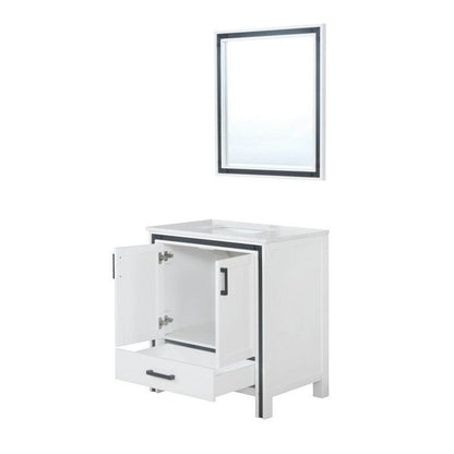 Ziva Transitional White 30" Single Vanity, Cultured Marble Top, White Square Sink and 28" Mirror | LZV352230SAJSM28