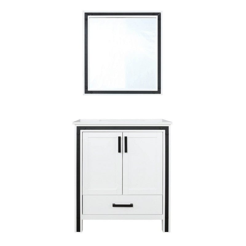 Ziva Transitional White 30" Single Vanity, Cultured Marble Top, White Square Sink and 28" Mirror | LZV352230SAJSM28