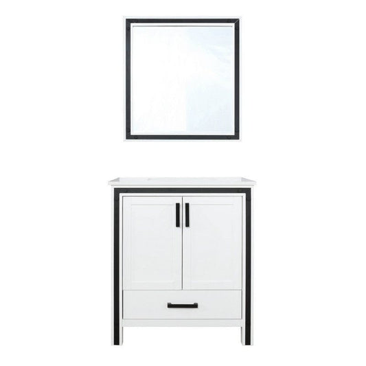 Ziva Transitional White 30" Single Vanity, Cultured Marble Top, White Square Sink and 28" Mirror | LZV352230SAJSM28