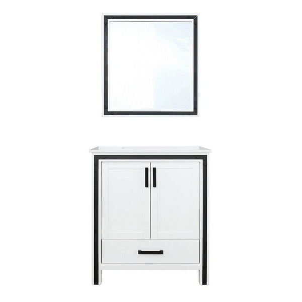 Ziva Transitional White 30 Single Vanity, Cultured Marble Top, White Square Sink and 28 Mirror | LZV352230SAJSM28