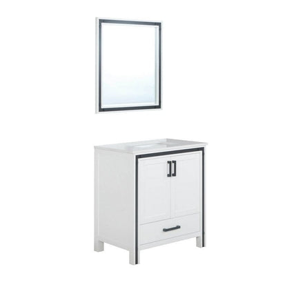 Ziva Transitional White 30" Single Vanity, Cultured Marble Top, White Square Sink and 28" Mirror | LZV352230SAJSM28