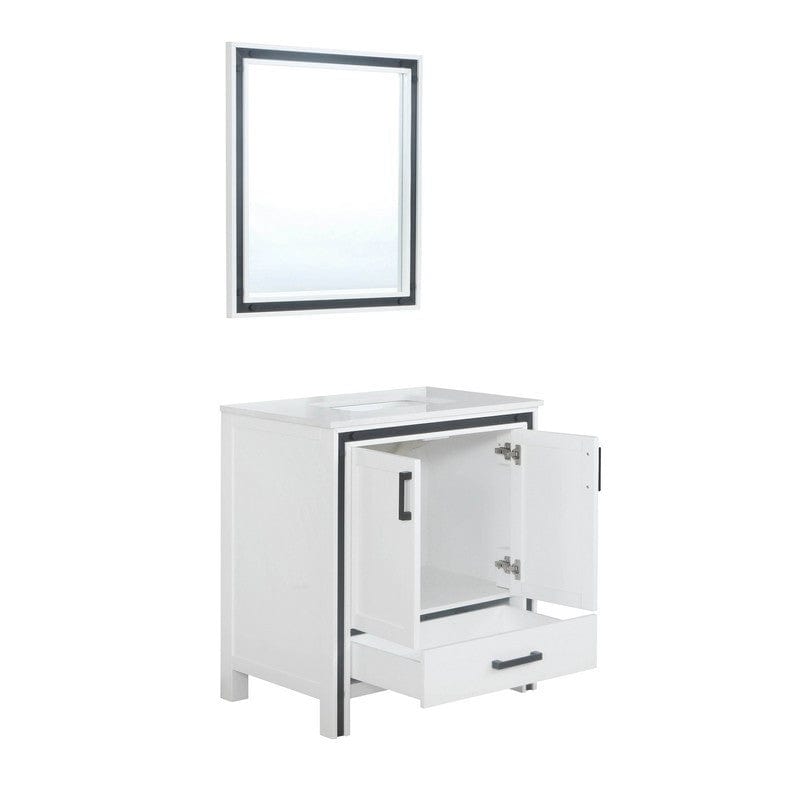 Ziva Transitional White 30" Single Vanity, Cultured Marble Top, White Square Sink and 28" Mirror | LZV352230SAJSM28