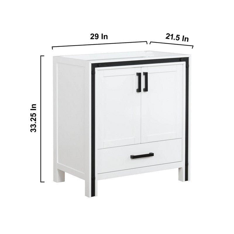 Ziva Transitional White 30" Single Vanity, no Top and 28" Mirror | LZV352230SA00M28