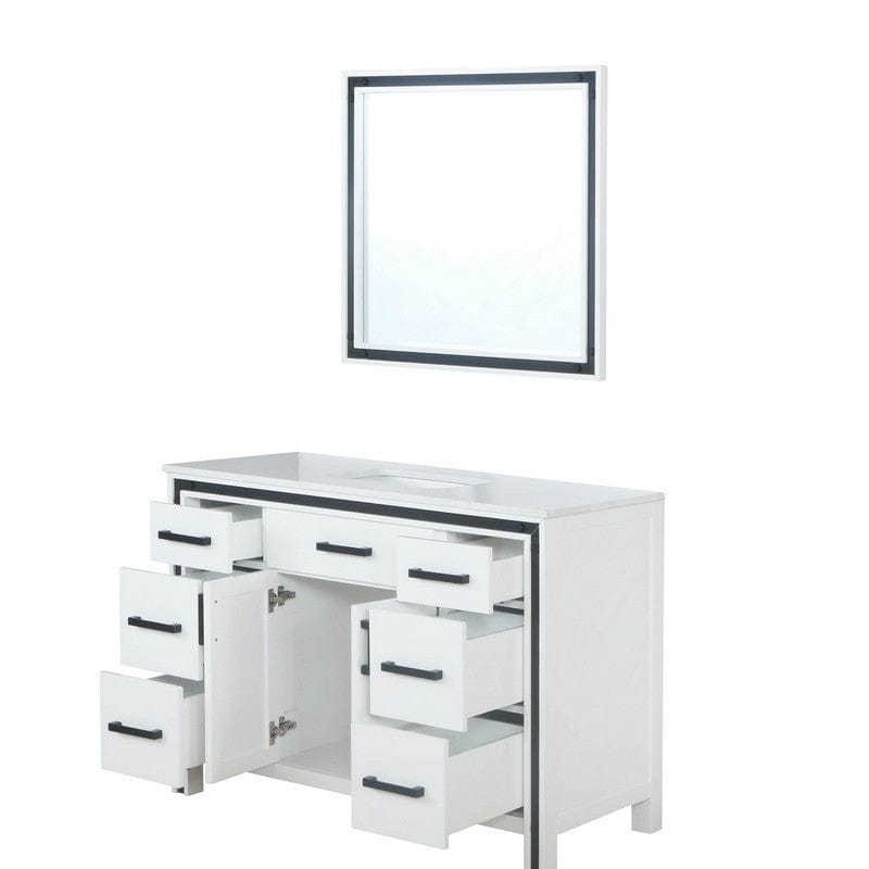 Ziva Transitional White 48" Single Vanity, Cultured Marble Top, White Square Sink and 34" Mirror | LZV352248SAJSM34