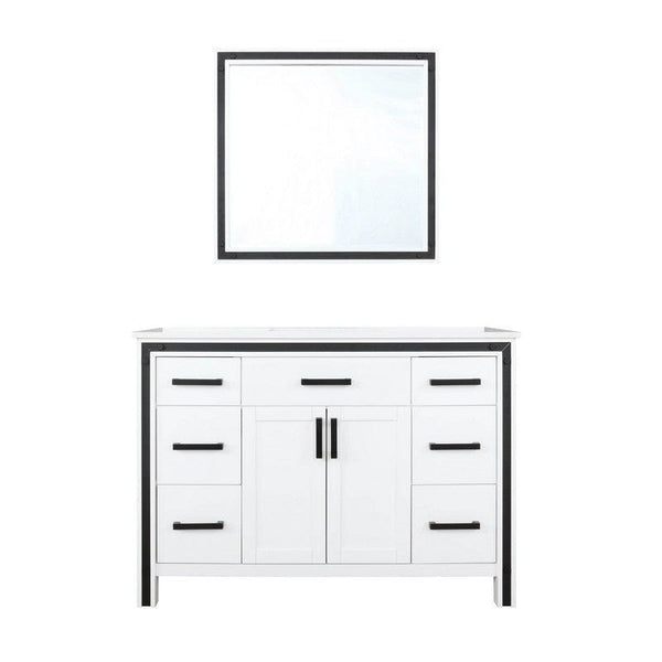Ziva Transitional White 48 Single Vanity, Cultured Marble Top, White Square Sink and 34 Mirror | LZV352248SAJSM34