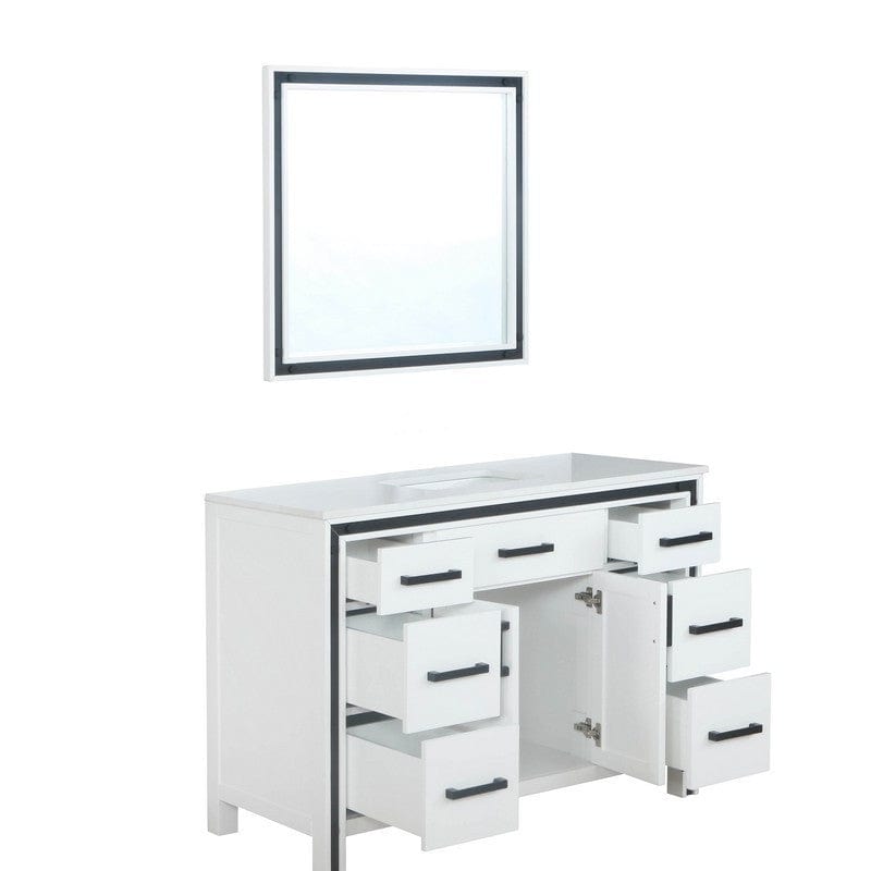 Ziva Transitional White 48" Single Vanity, Cultured Marble Top, White Square Sink and 34" Mirror | LZV352248SAJSM34