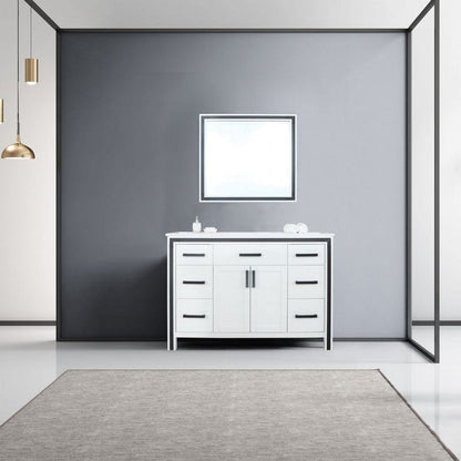 Ziva Transitional White 48" Single Vanity, Cultured Marble Top, White Square Sink and 34" Mirror | LZV352248SAJSM34