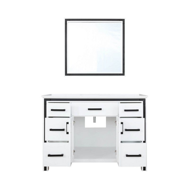 Ziva Transitional White 48" Single Vanity, Cultured Marble Top, White Square Sink and 34" Mirror | LZV352248SAJSM34