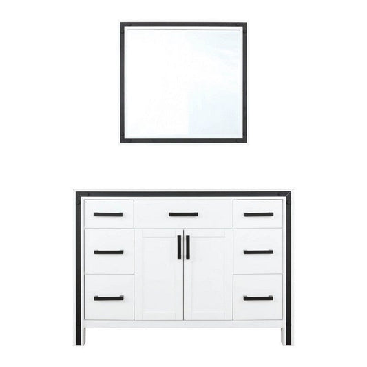 Ziva Transitional White 48" Single Vanity, no Top and 34" Mirror | LZV352248SA00M34