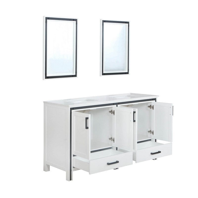 Ziva Transitional White 60" Double Vanity, Cultured Marble Top, White Square Sink and 22" Mirrors | LZV352260SAJSM22