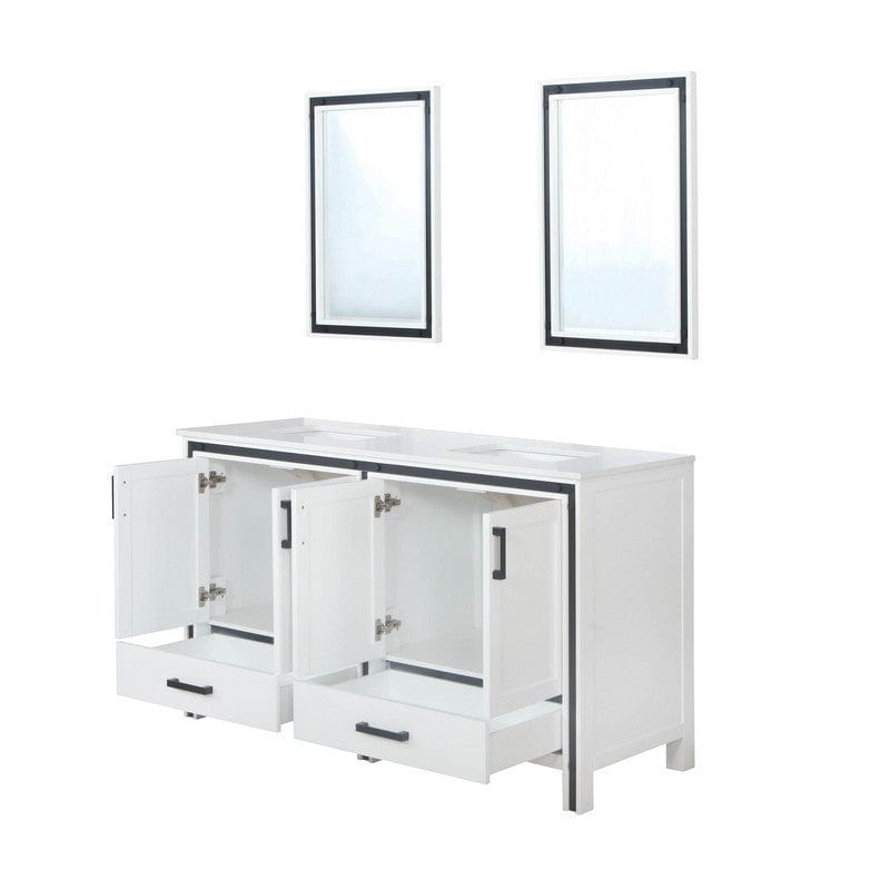 Ziva Transitional White 60" Double Vanity, Cultured Marble Top, White Square Sink and 22" Mirrors | LZV352260SAJSM22