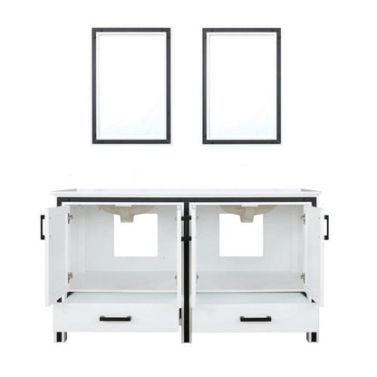 Ziva Transitional White 60" Double Vanity, Cultured Marble Top, White Square Sink and 22" Mirrors | LZV352260SAJSM22