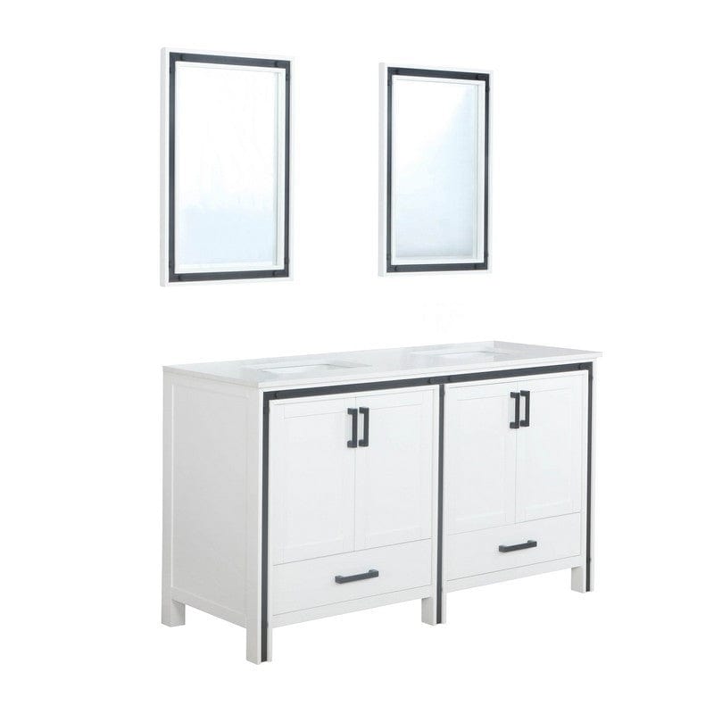 Ziva Transitional White 60" Double Vanity, Cultured Marble Top, White Square Sink and 22" Mirrors | LZV352260SAJSM22