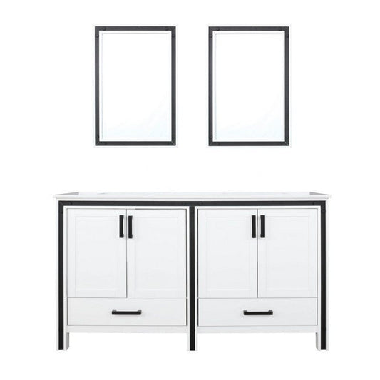 Ziva Transitional White 60" Double Vanity, Cultured Marble Top, White Square Sink and 22" Mirrors | LZV352260SAJSM22